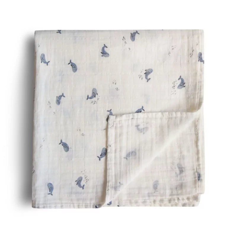 Lange Mushie coton biologique - Whale 120cm