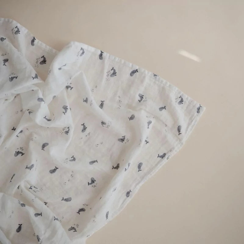 Lange Mushie coton biologique - Whale 120cm